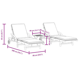 vidaXL Sun Loungers 2 pcs with Table Solid Wood Acacia-8