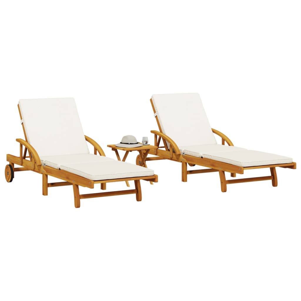 vidaXL Sun Loungers 2 pcs with Table Solid Wood Acacia-0