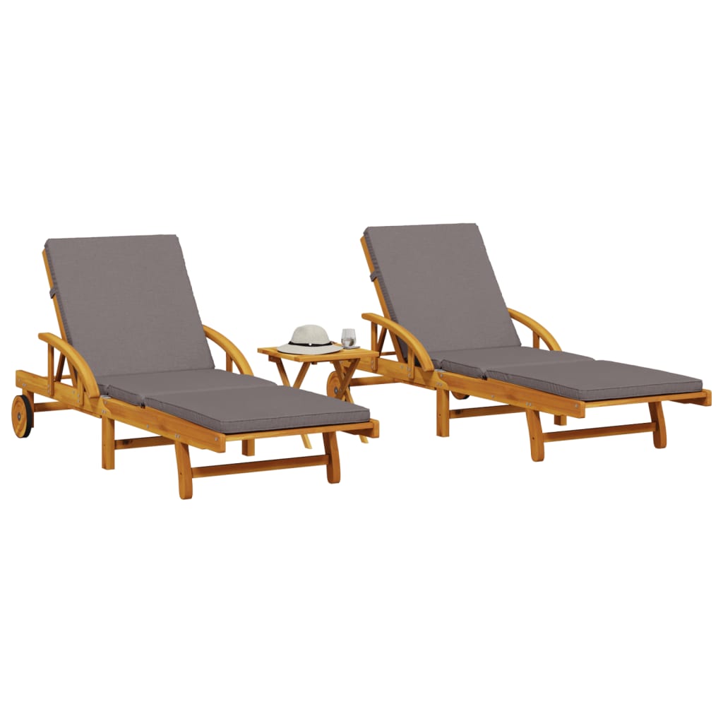 vidaXL Sun Loungers 2 pcs with Table Solid Wood Acacia-0