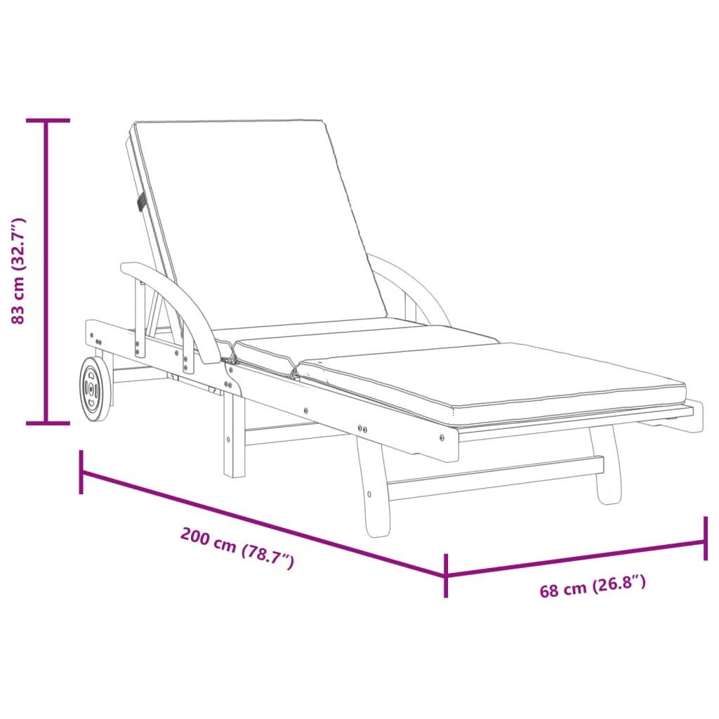 vidaXL Sun Loungers 2 pcs with Cushions 78.7"x26.8"x32.7" Solid Wood Acacia-4