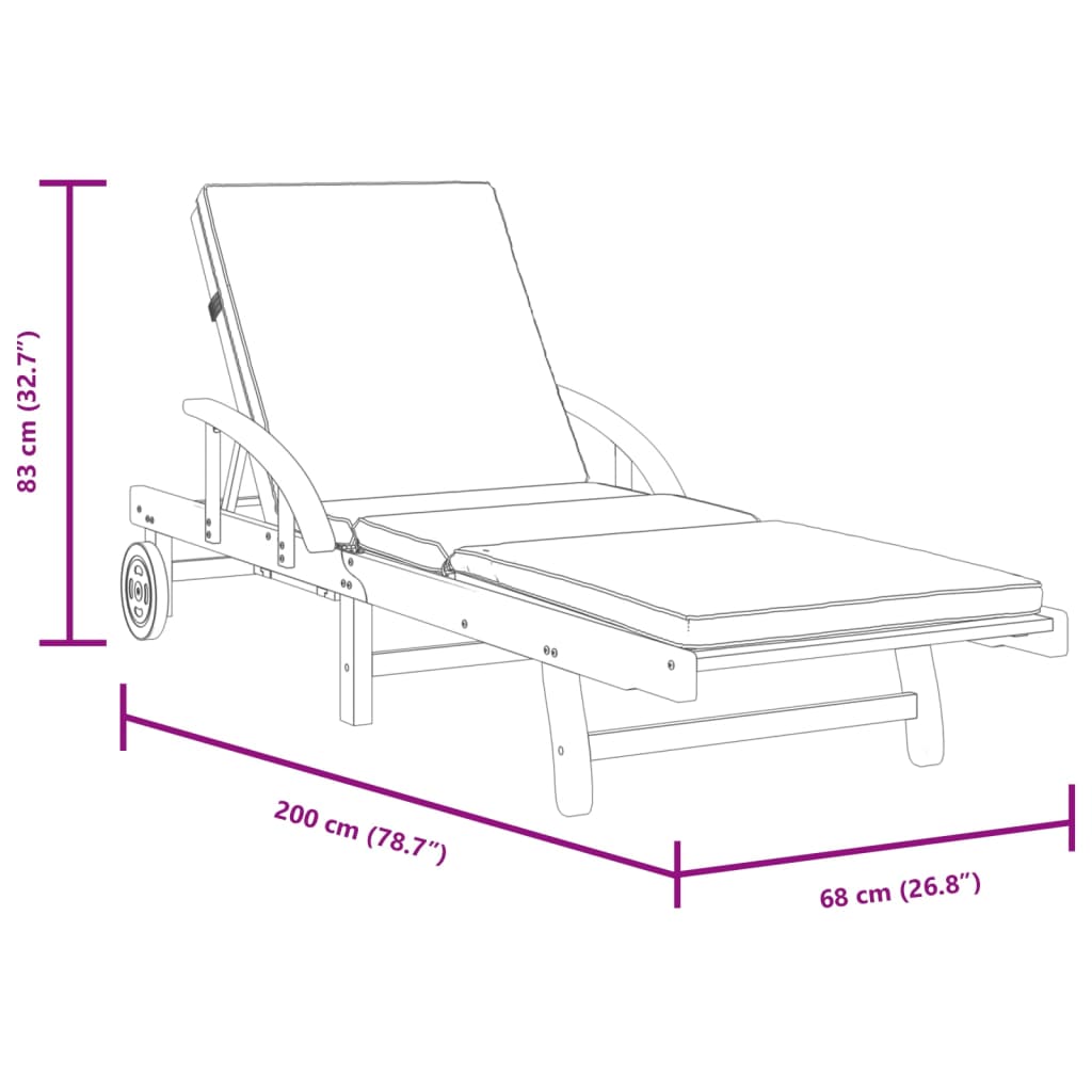 vidaXL Sun Loungers 2 pcs with Cushions 78.7"x26.8"x32.7" Solid Wood Acacia-4