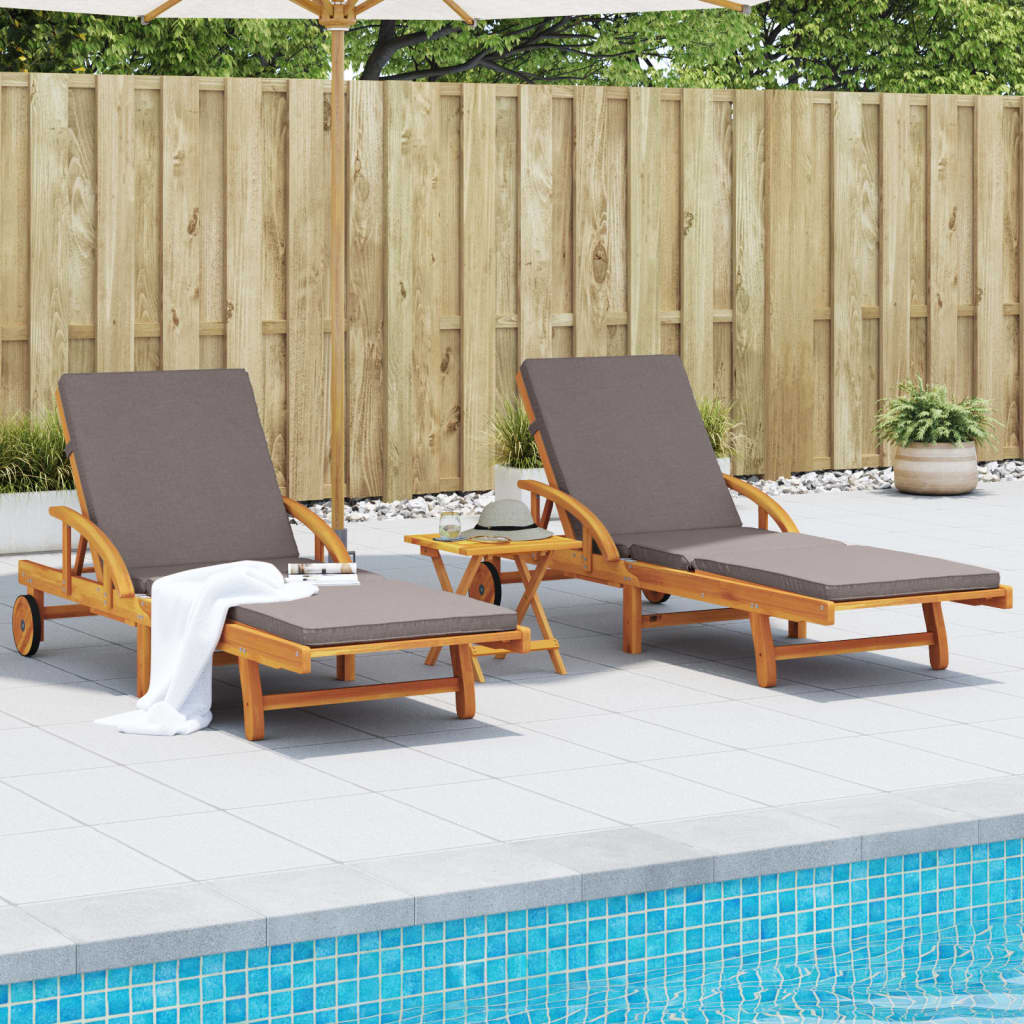 vidaXL Sun Loungers 2 pcs with Cushions 78.7"x26.8"x32.7" Solid Wood Acacia-0