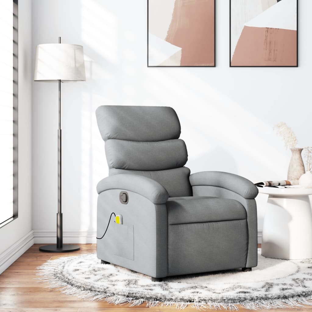 vidaXL Massage Recliner Chair Light Gray Fabric-0