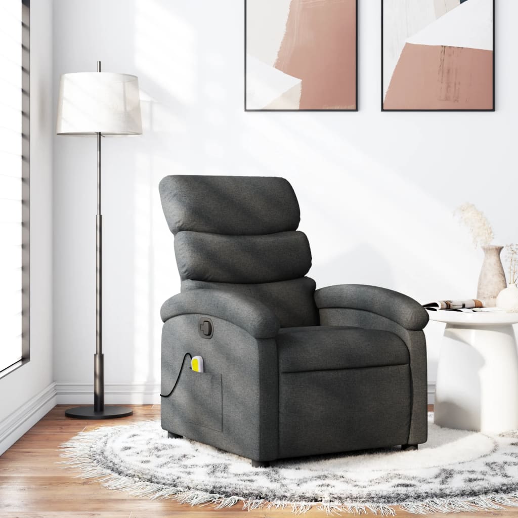 vidaXL Massage Recliner Chair Dark Gray Fabric-0