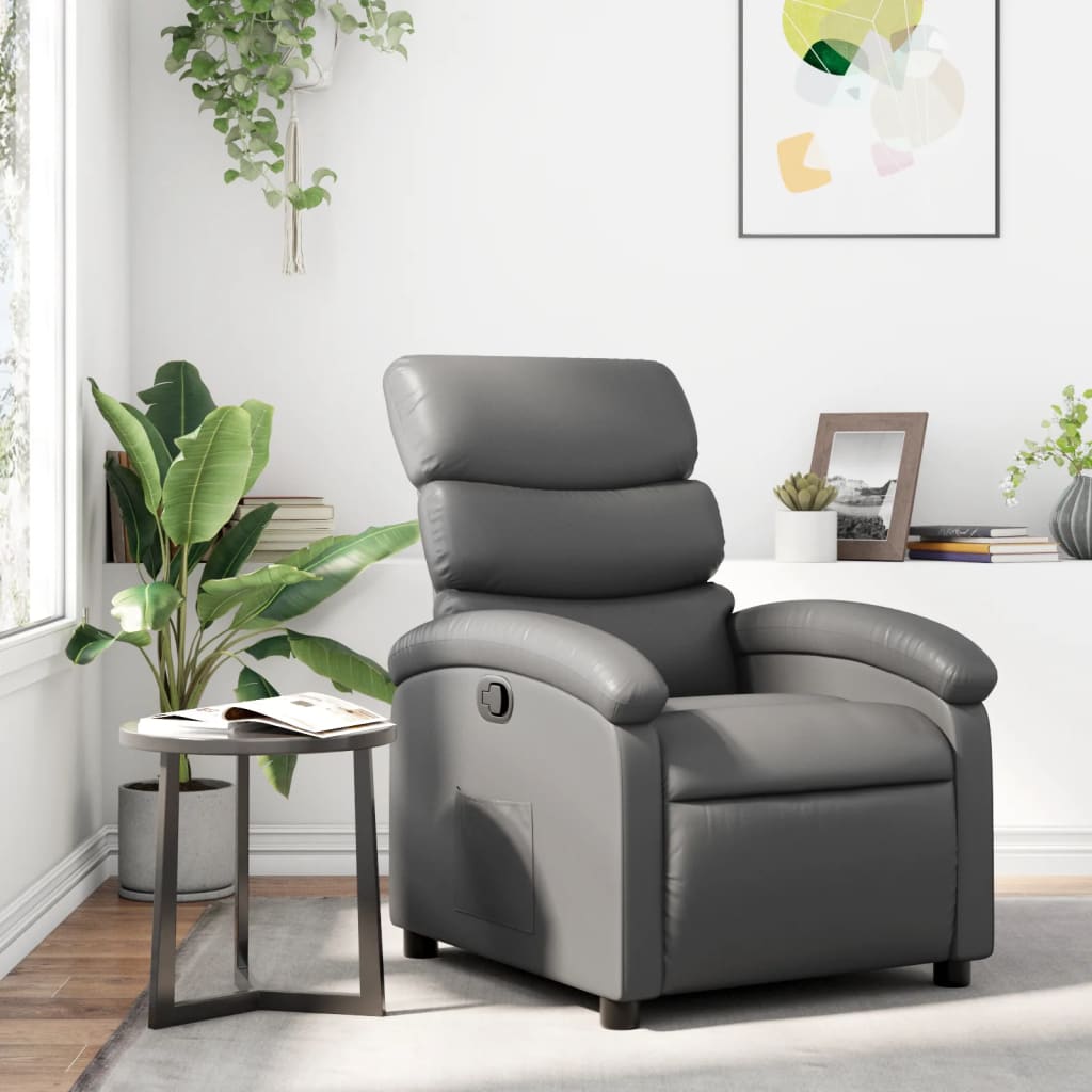 vidaXL Recliner Chair Gray Faux Leather-0