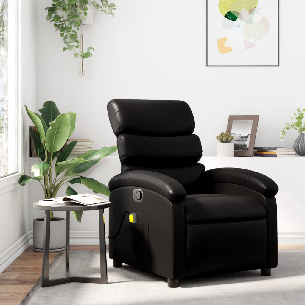 vidaXL Massage Recliner Chair Black Faux Leather-0