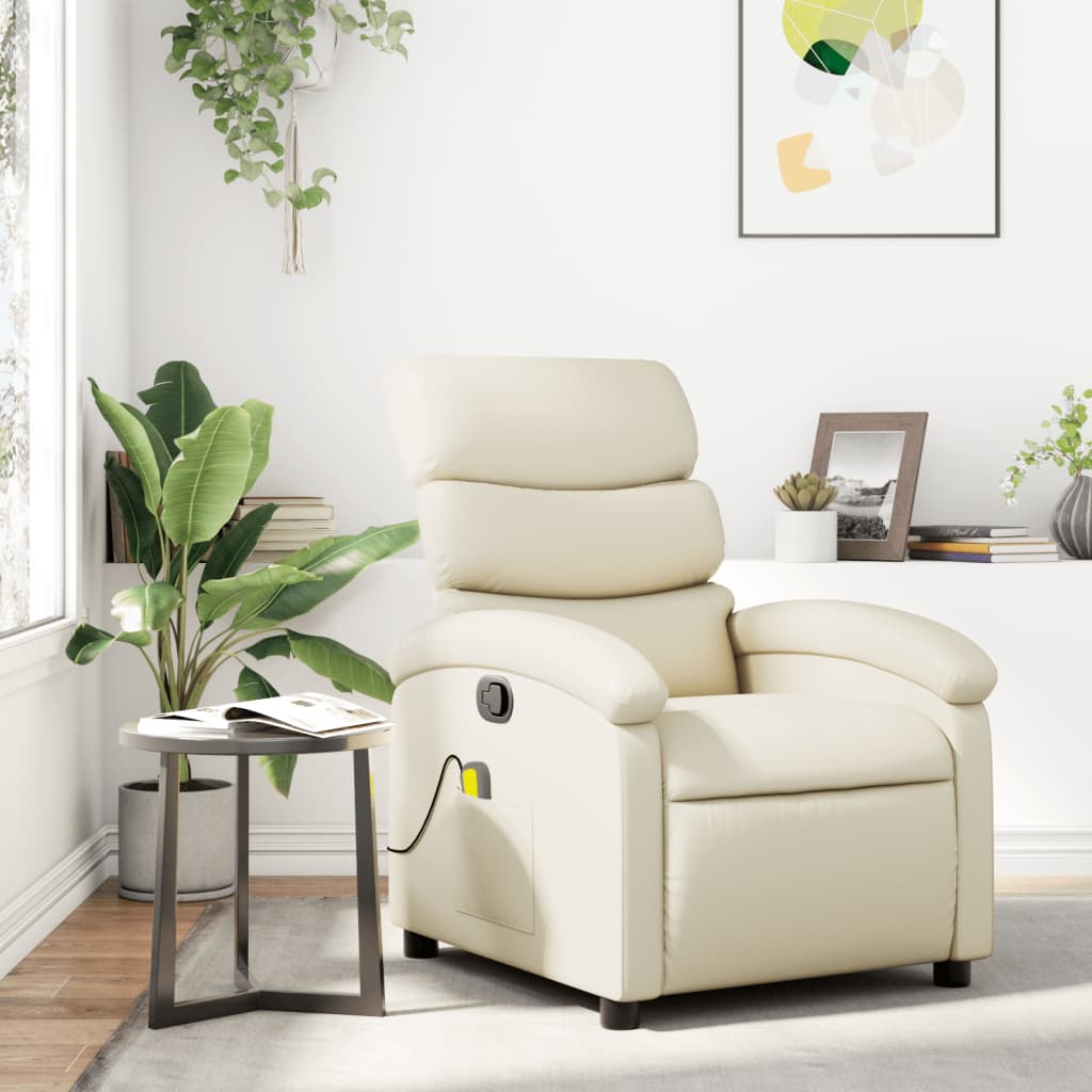 vidaXL Massage Recliner Chair Cream Faux Leather-0
