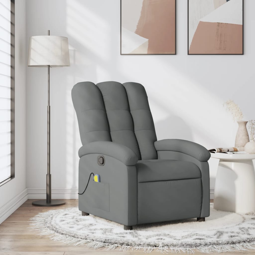 vidaXL Massage Recliner Chair Dark Gray Fabric-0