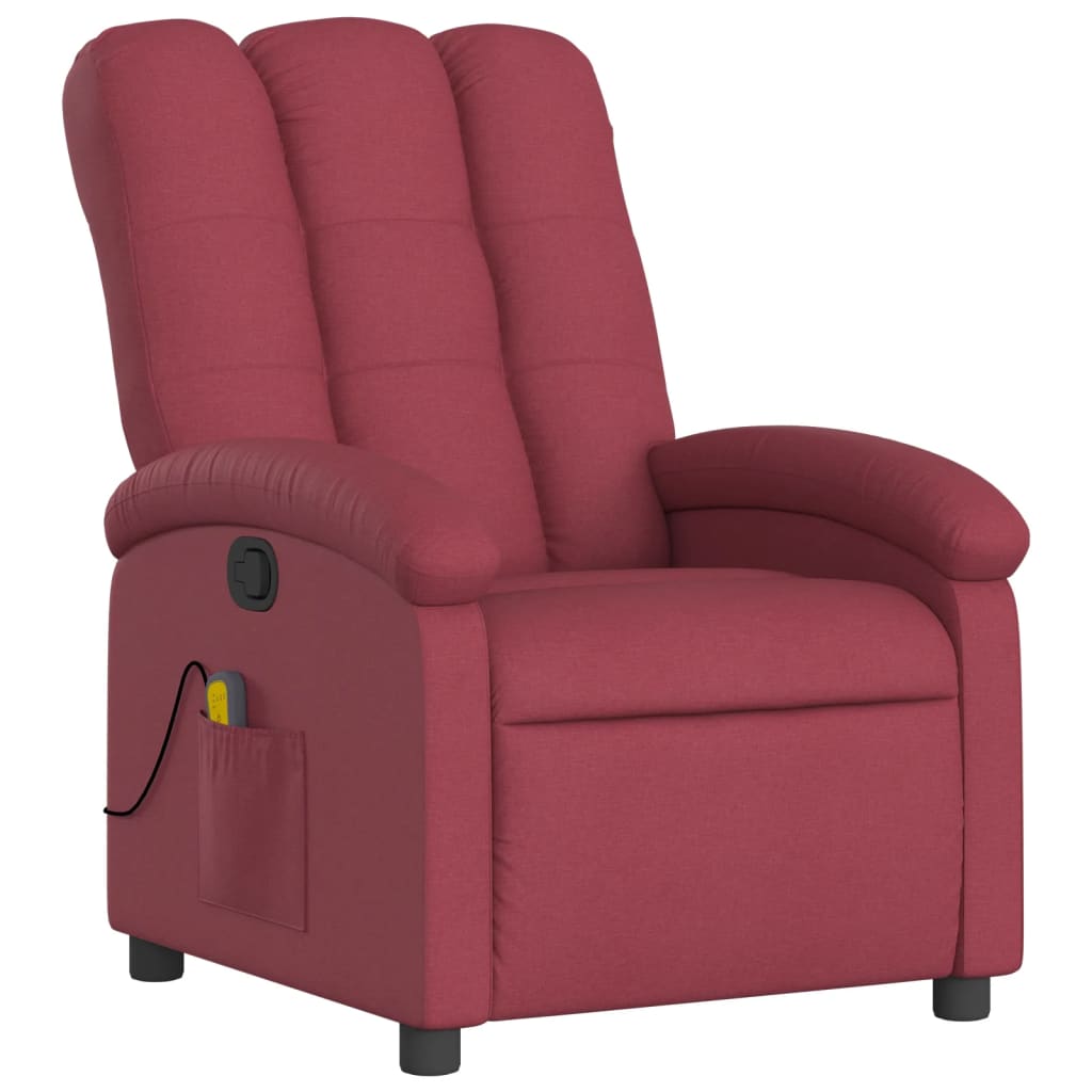 vidaXL Massage Recliner Chair Wine Red Fabric-1