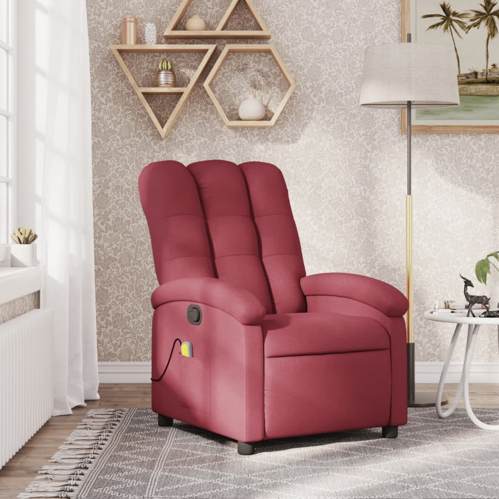 vidaXL Massage Recliner Chair Wine Red Fabric-0