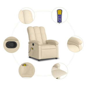 vidaXL Massage Recliner Chair Cream Fabric-6