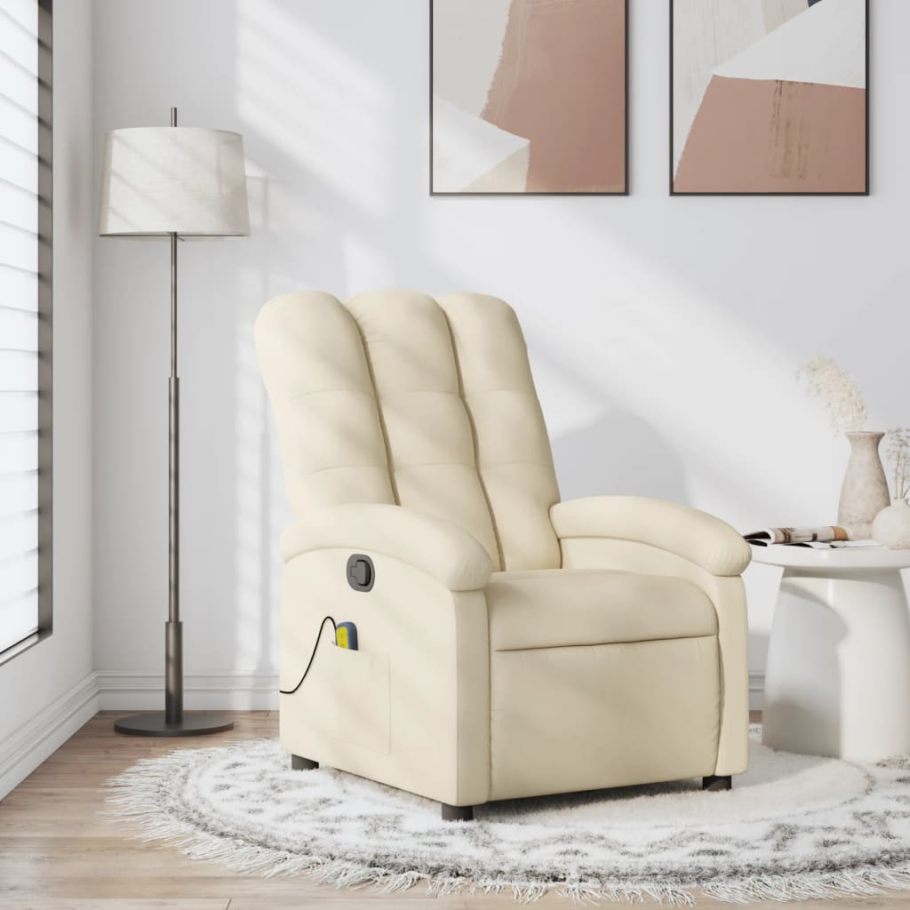 vidaXL Massage Recliner Chair Cream Fabric-0