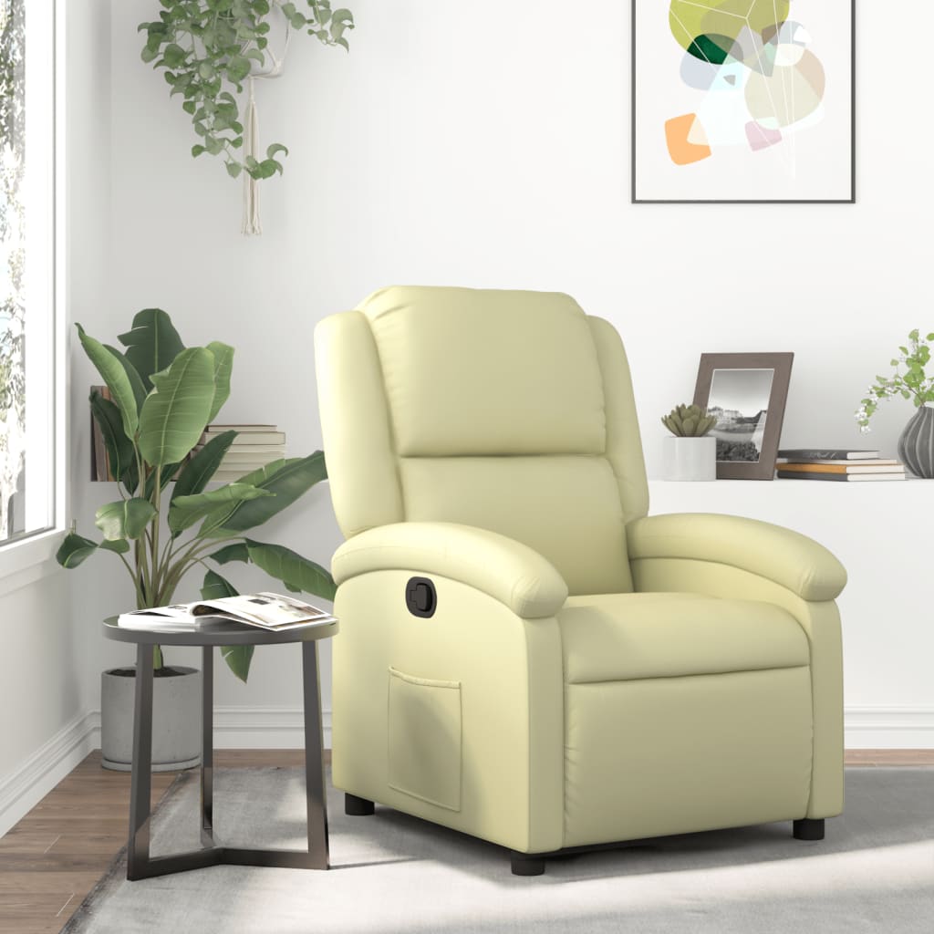 vidaXL Recliner Chair Cream Real Leather-0