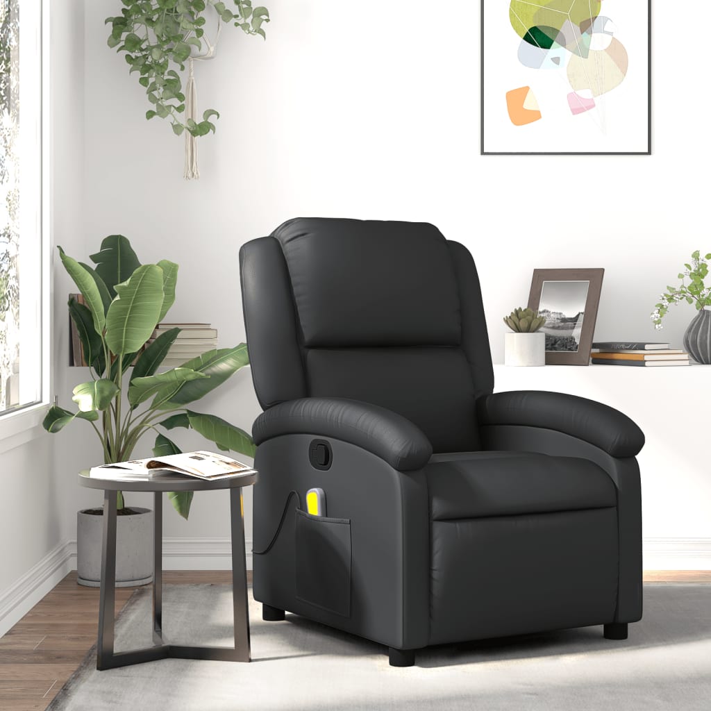 vidaXL Massage Recliner Chair Black Real Leather-0