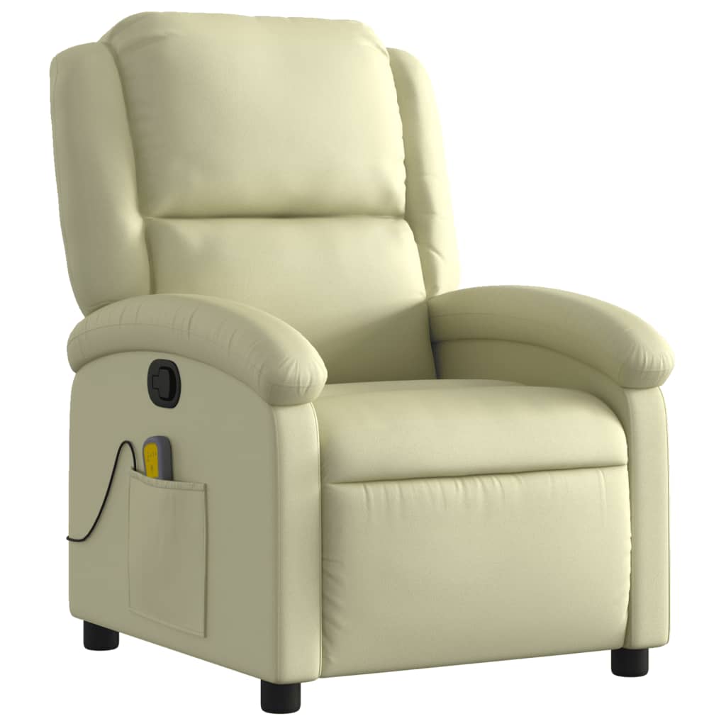 vidaXL Massage Recliner Chair Cream Real Leather-1