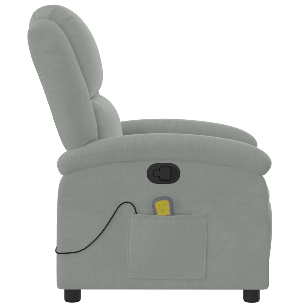 vidaXL Massage Recliner Chair Light Gray Velvet-4