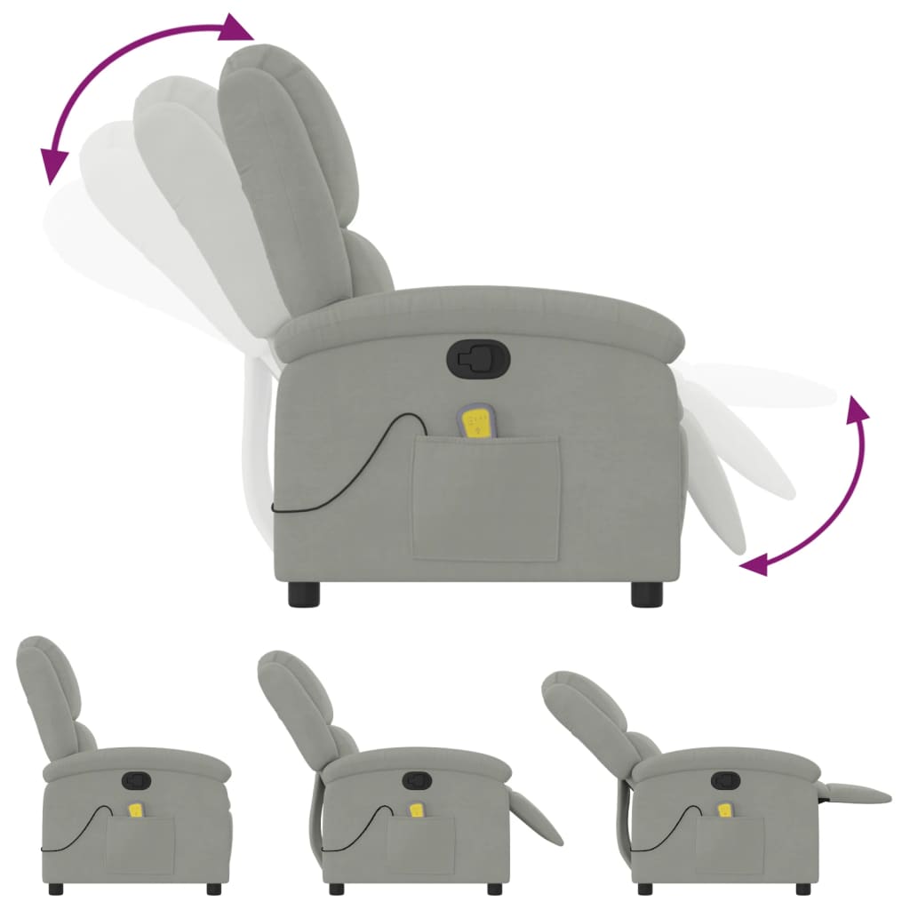 vidaXL Massage Recliner Chair Light Gray Velvet-6