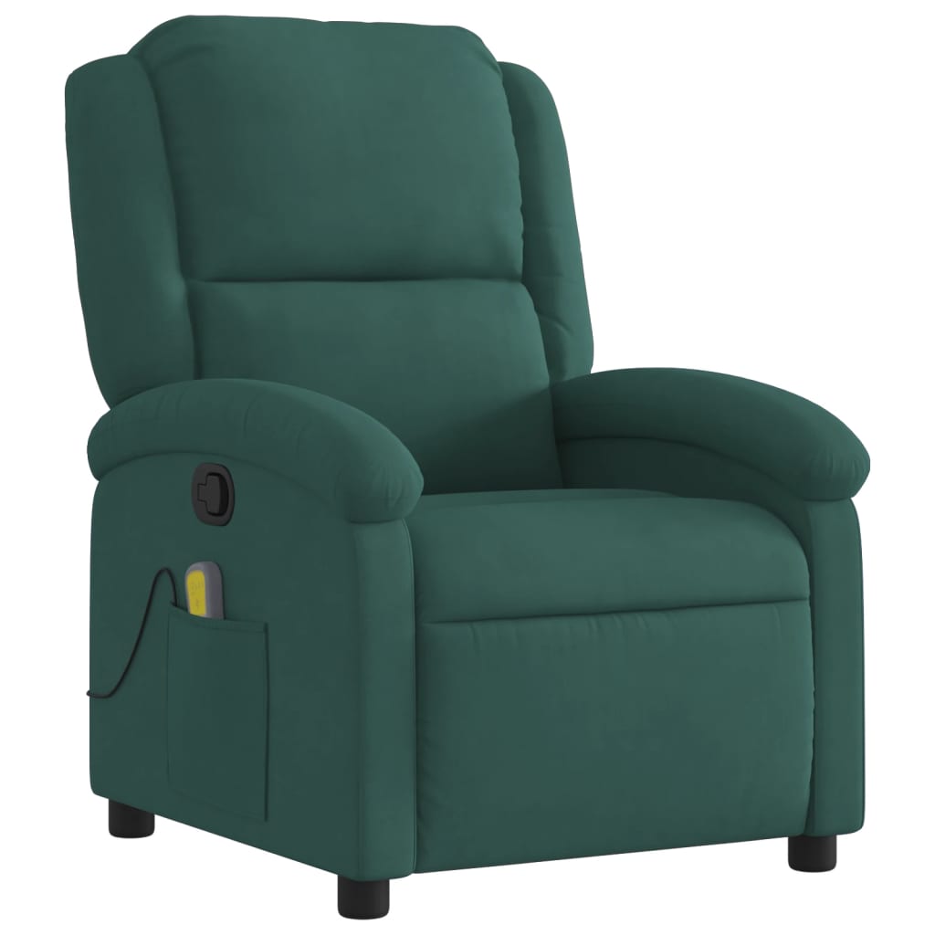 vidaXL Massage Recliner Chair Dark Green Velvet-1