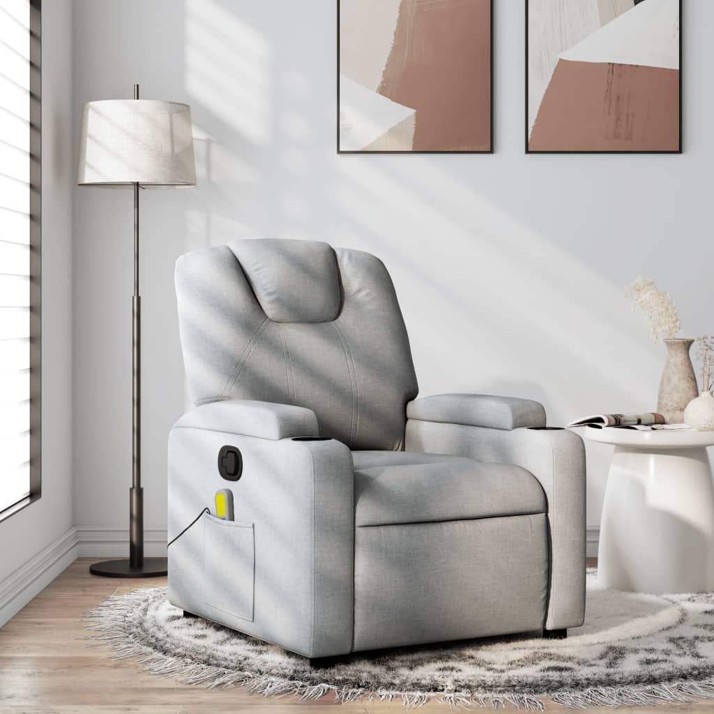 vidaXL Massage Recliner Chair Light Gray Fabric-0