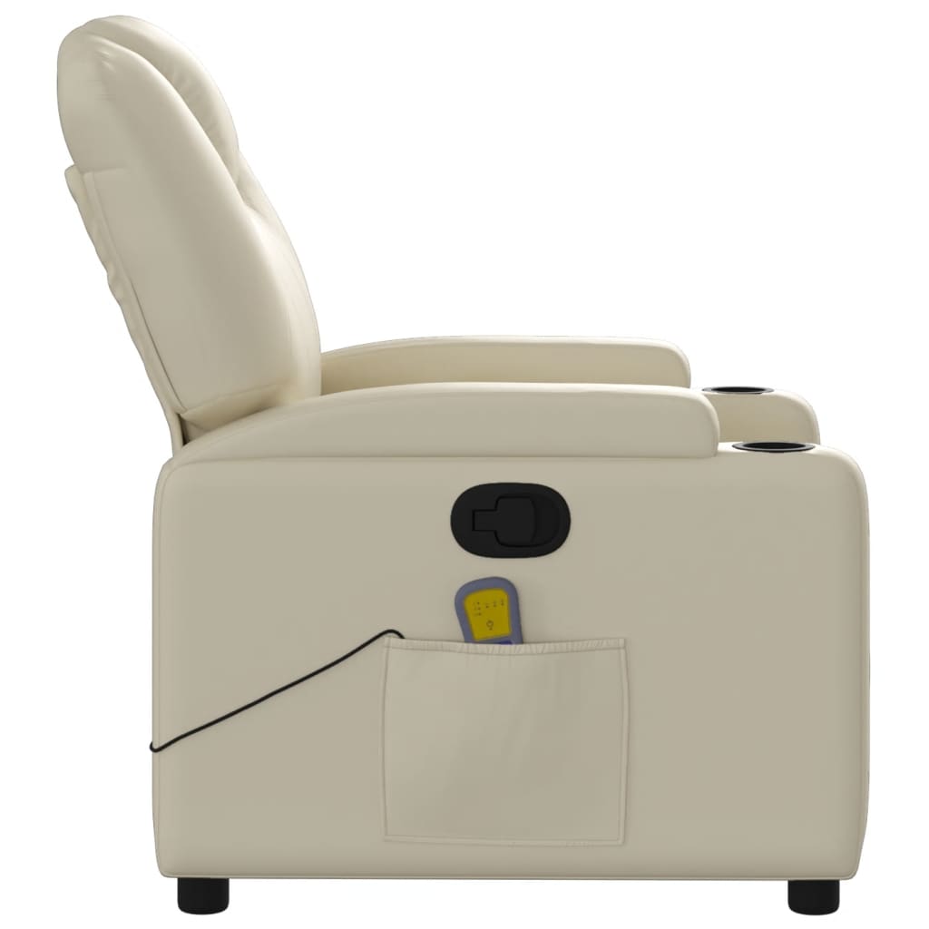 vidaXL Massage Recliner Chair Cream Faux Leather-3