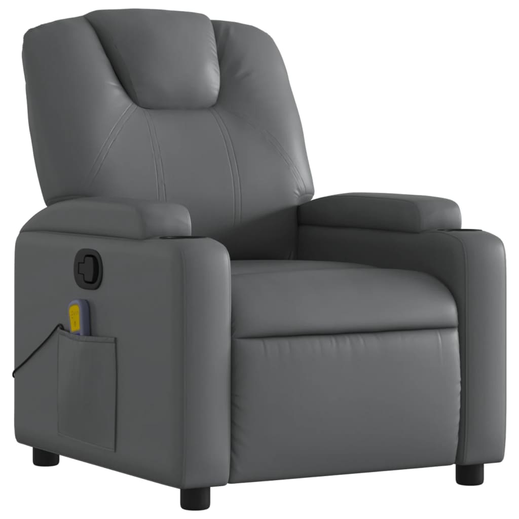 vidaXL Massage Recliner Chair Gray Faux Leather-1