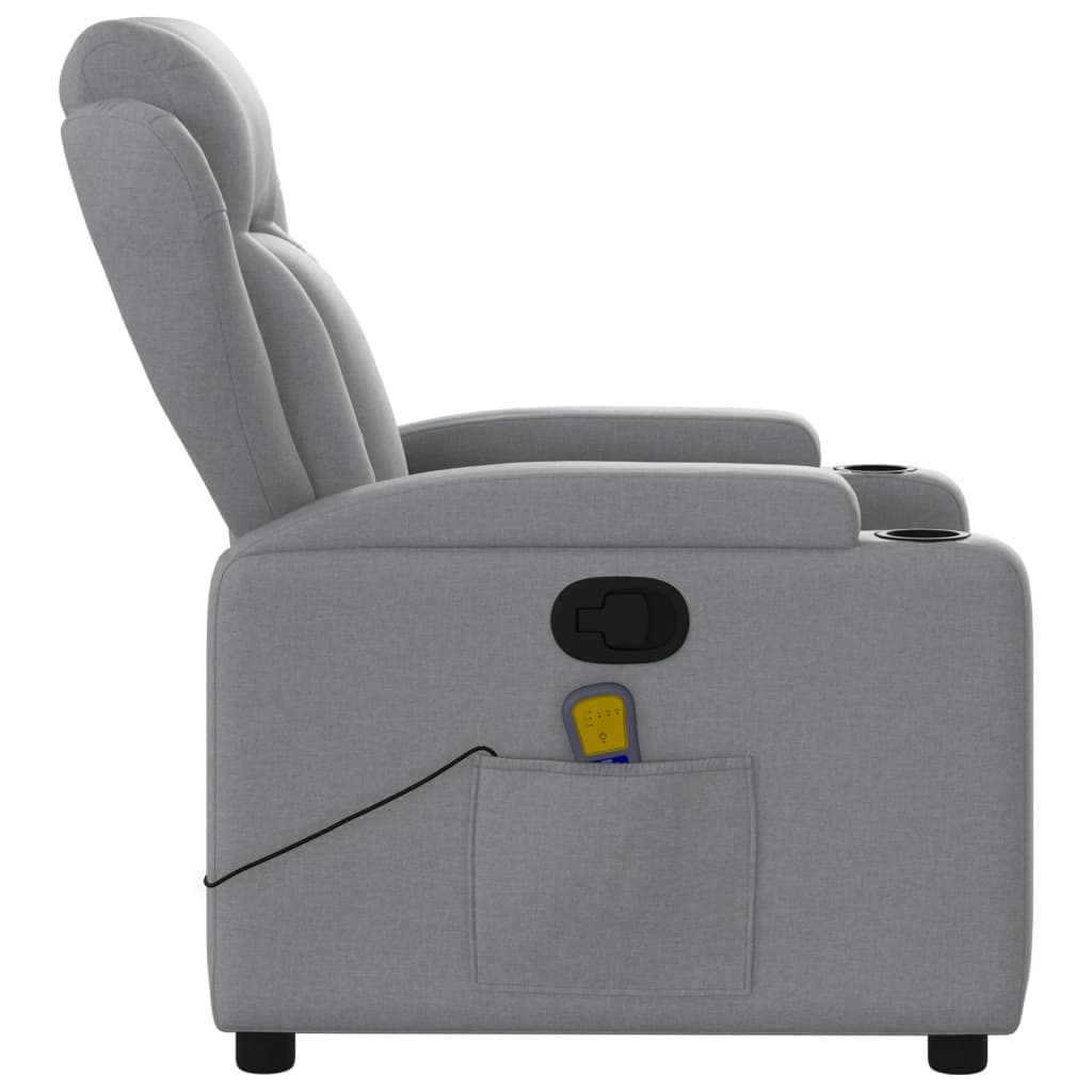 vidaXL Massage Recliner Chair Light Gray Fabric-7