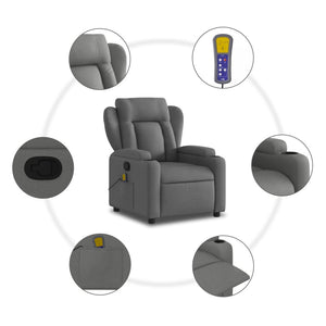 vidaXL Massage Recliner Chair Dark Gray Fabric-4