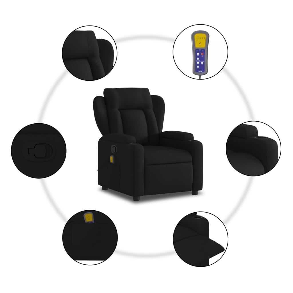 vidaXL Massage Recliner Chair Black Fabric-4