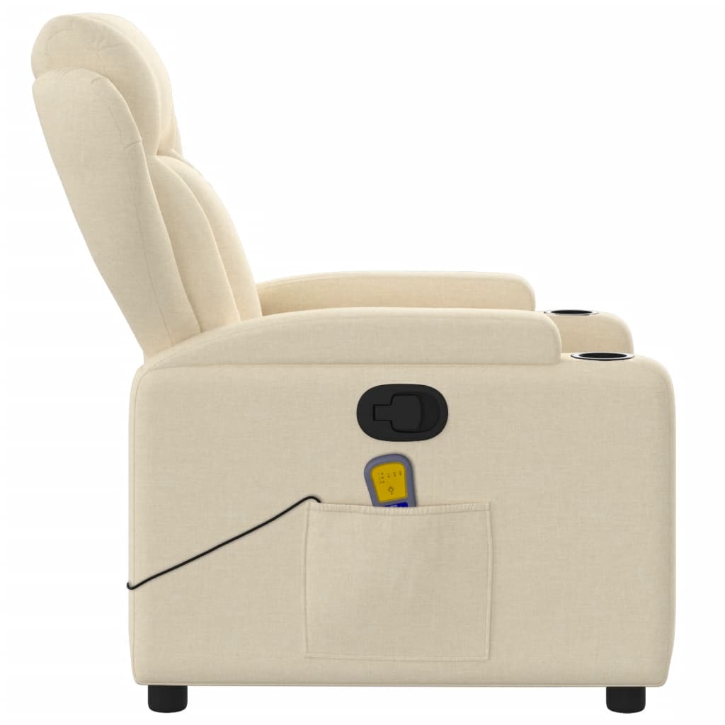 vidaXL Massage Recliner Chair Cream Fabric-6