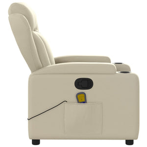 vidaXL Massage Recliner Chair Cream Faux Leather-3