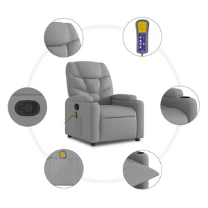 vidaXL Massage Recliner Chair Light Gray Fabric-7