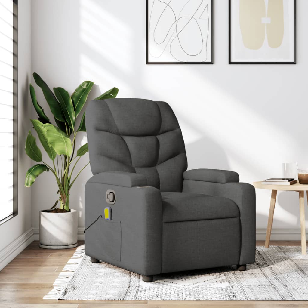 vidaXL Massage Recliner Chair Dark Gray Fabric-0