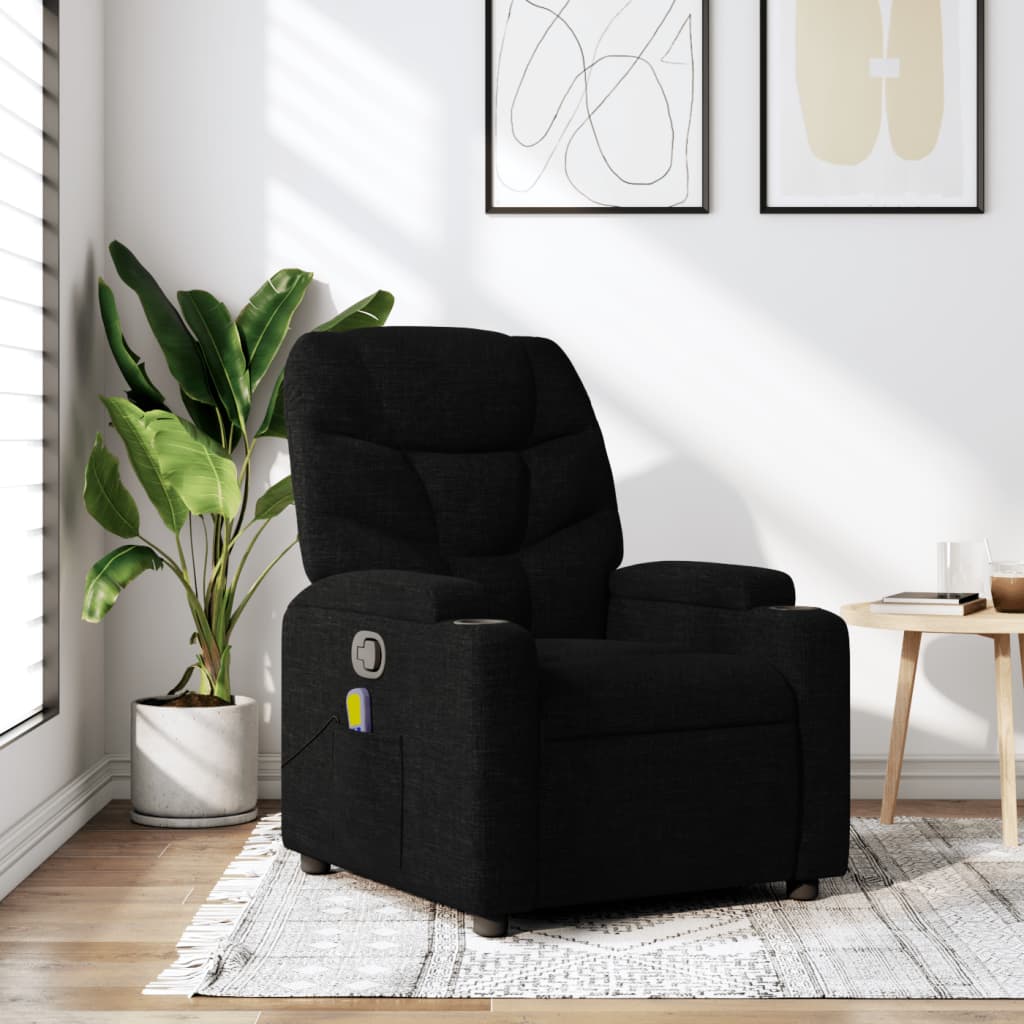 vidaXL Massage Recliner Chair Black Fabric-0