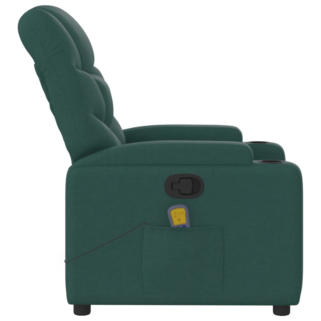 vidaXL Massage Recliner Chair Dark Green Fabric-3