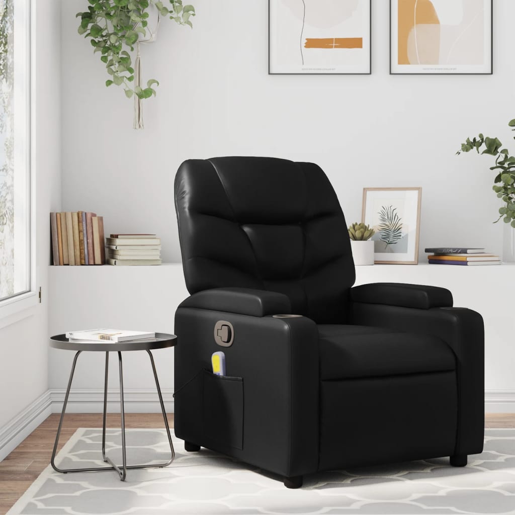 vidaXL Massage Recliner Chair Black Faux Leather-0