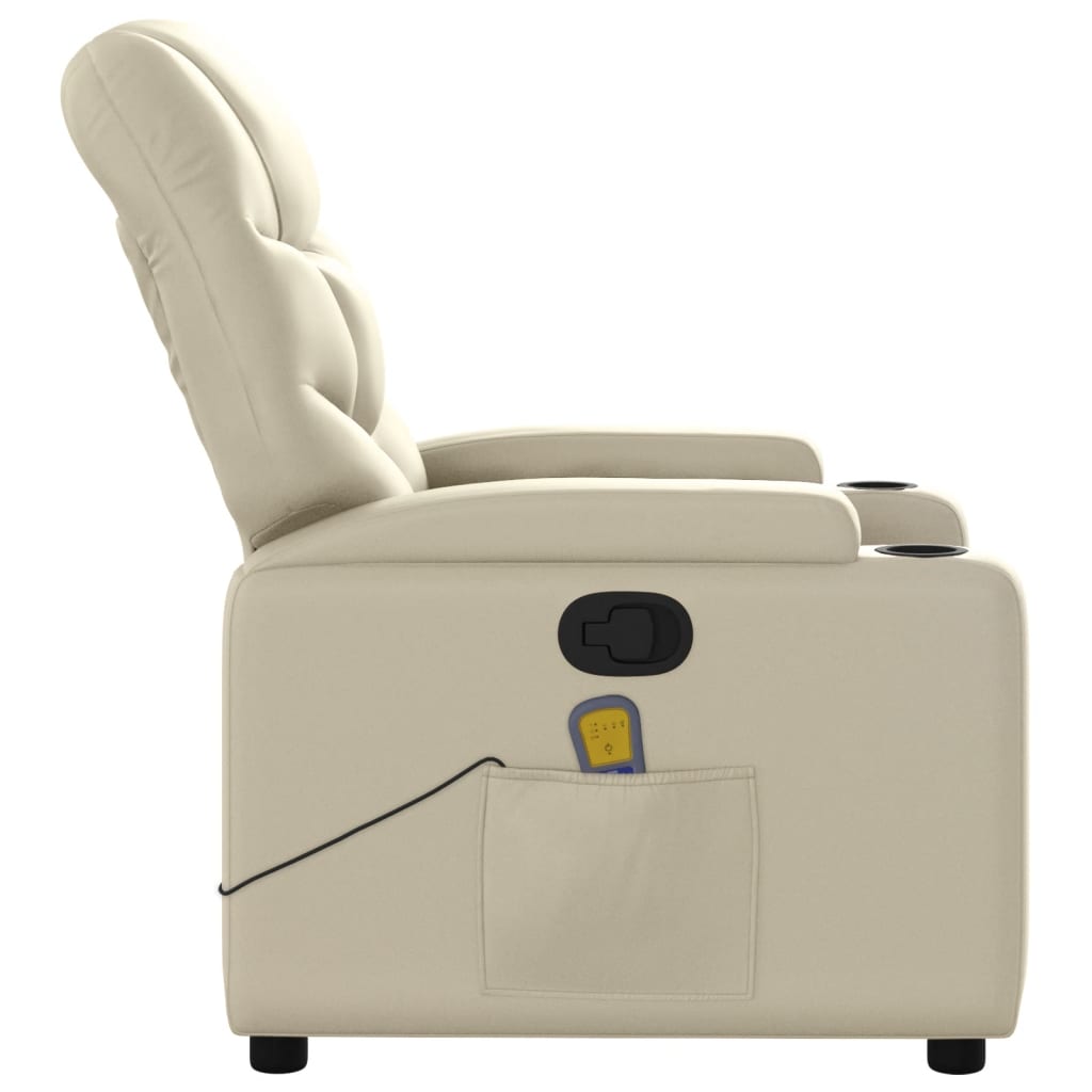 vidaXL Massage Recliner Chair Cream Faux Leather-3