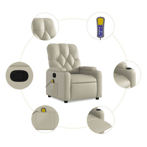 vidaXL Massage Recliner Chair Cream Faux Leather-4