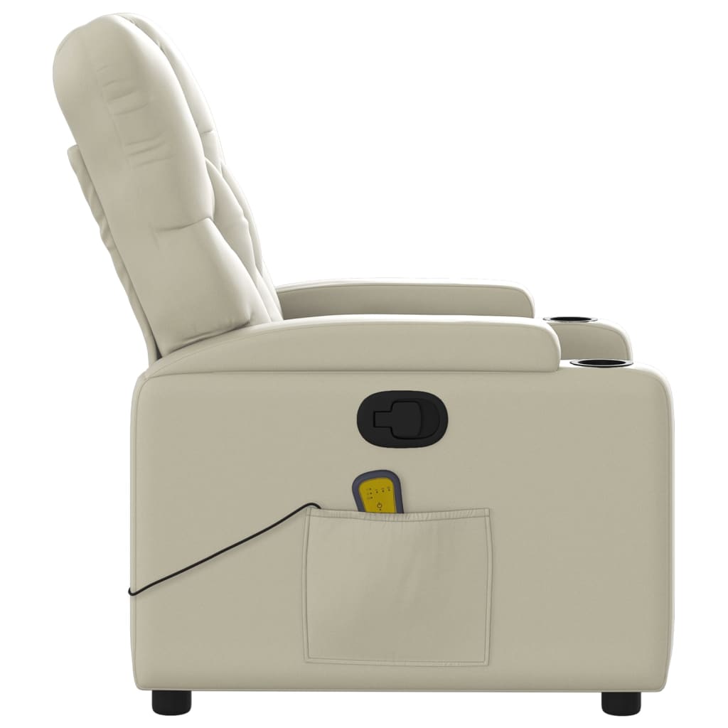 vidaXL Massage Recliner Chair Cream Faux Leather-6