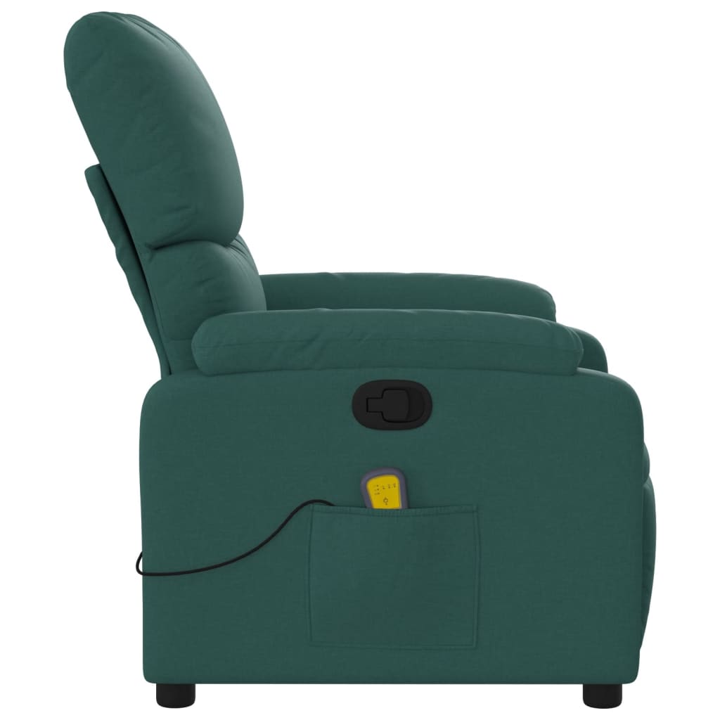 vidaXL Massage Recliner Chair Dark Green Fabric-3