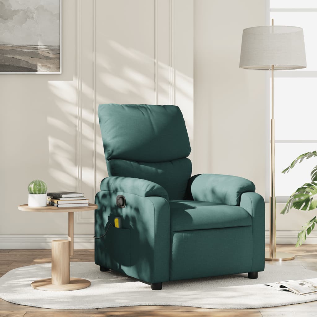 vidaXL Massage Recliner Chair Dark Green Fabric-0