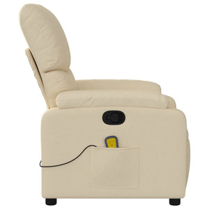 vidaXL Massage Recliner Chair Cream Fabric-3