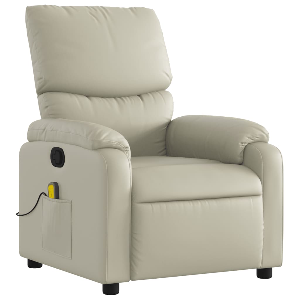 vidaXL Massage Recliner Chair Cream Faux Leather-1