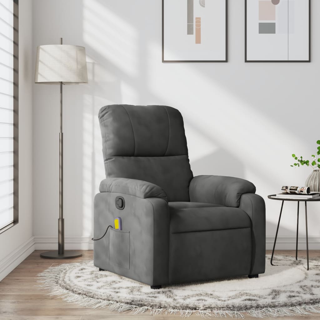 vidaXL Massage Recliner Chair Dark Gray Microfiber Fabric-0