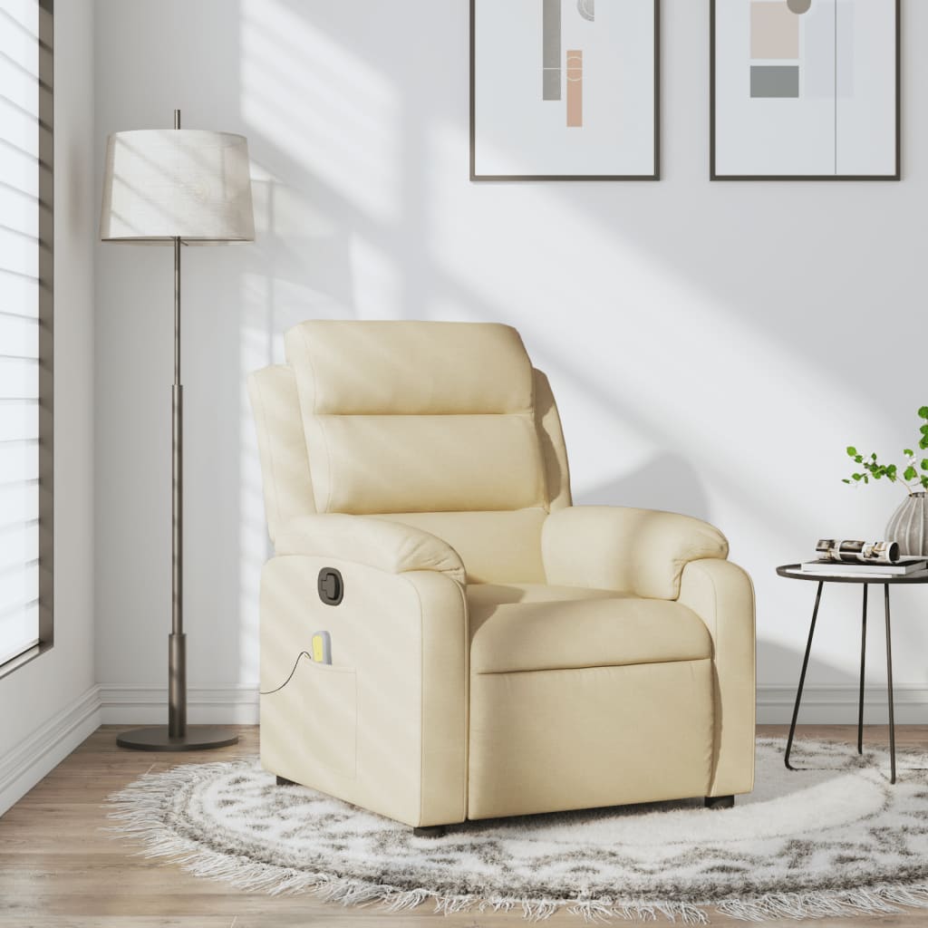 vidaXL Massage Recliner Chair Cream Fabric-0