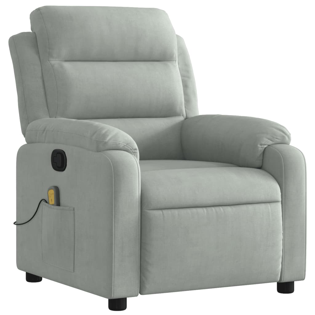 vidaXL Massage Recliner Chair Light Gray Velvet-2