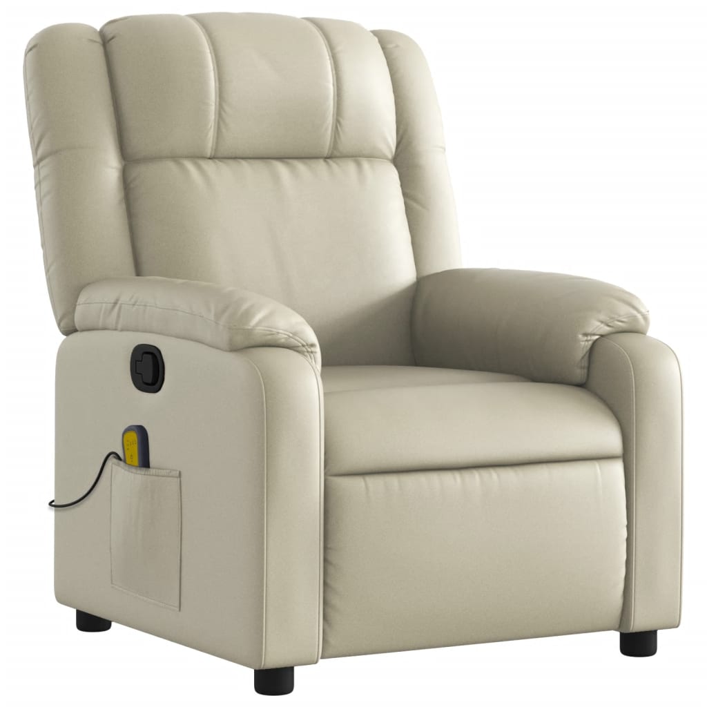 vidaXL Massage Recliner Chair Cream Faux Leather-1