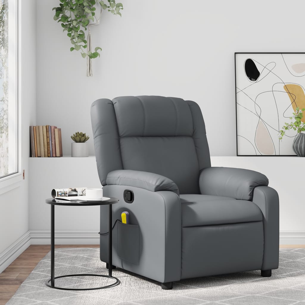 vidaXL Massage Recliner Chair Gray Faux Leather-0