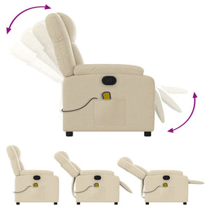 vidaXL Massage Recliner Chair Cream Fabric-3