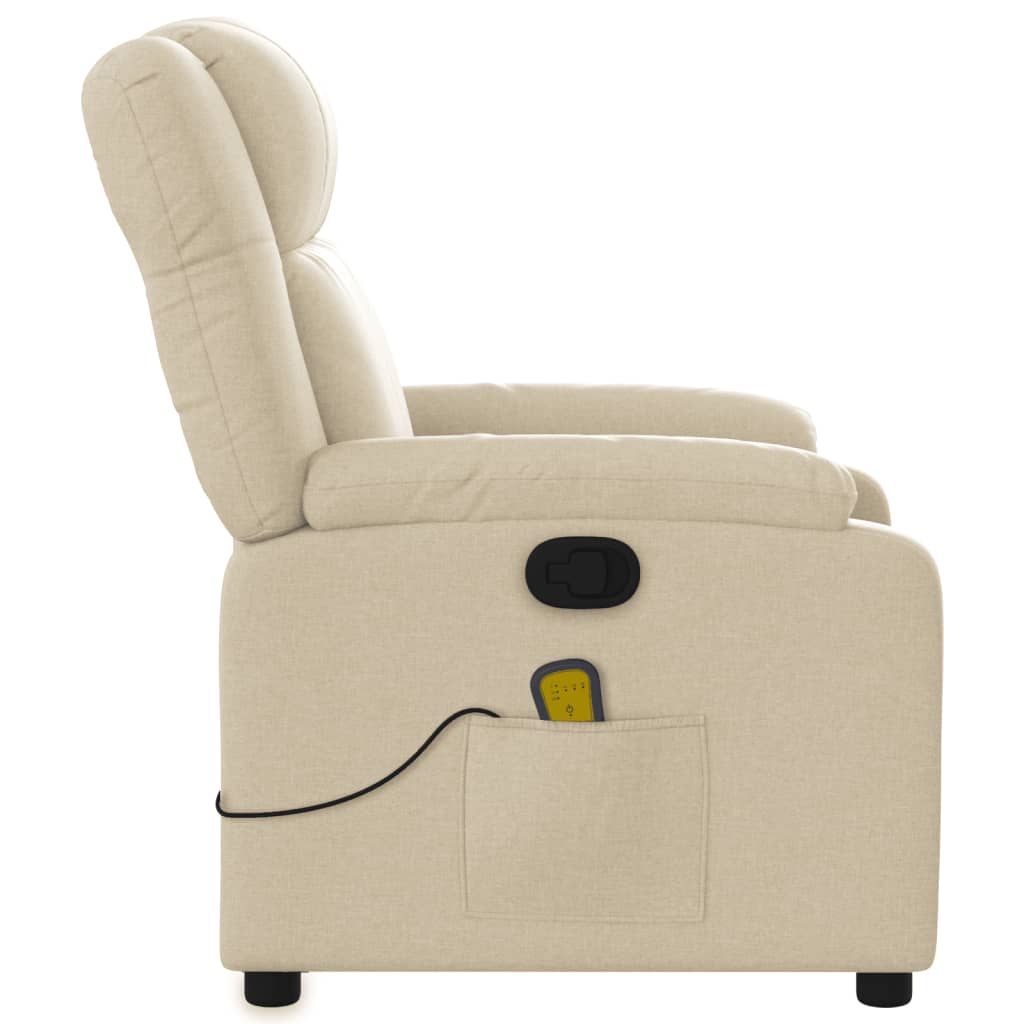 vidaXL Massage Recliner Chair Cream Fabric-6