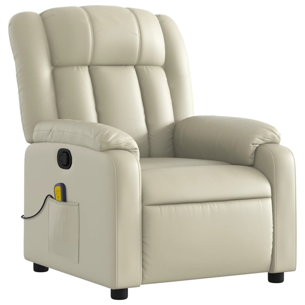 vidaXL Massage Recliner Chair Cream Faux Leather-2